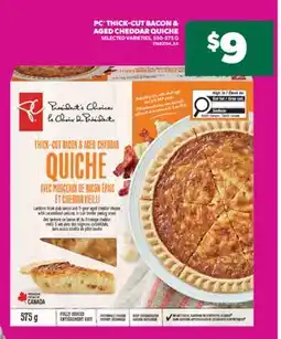 Real Canadian Superstore PC THICK-CUT BACON & AGED CHEDDAR QUICHE, 550-575 G offer