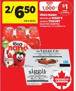 Real Canadian Superstore IÖGO NANO 6X93 ML OR SIGGI'S 4X100 G YOGURT offer