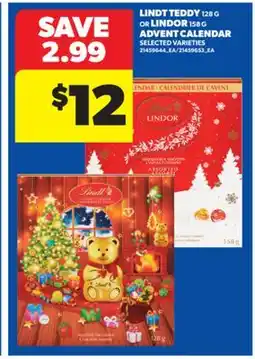 Real Canadian Superstore LINDT TEDDY 128 G OR LINDOR 158 G ADVENT CALENDAR offer