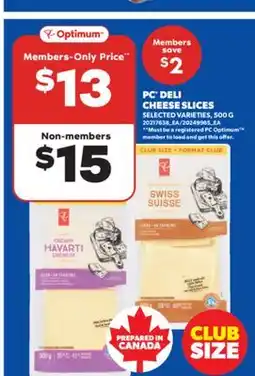 Real Canadian Superstore PC DELI CHEESE SLICES, 500 G offer