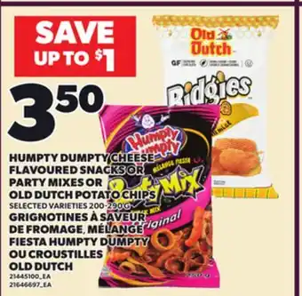Independent Grocer HUMPTY DUMPTY CHEESE FLAVOURED SNACKS OR PARTY MIXES OR OLD DUTCH POTATO CHIPS, 200-290 G offer