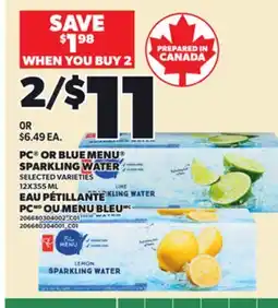 Independent Grocer PC OR BLUE MENU SPARKLING WATER, 12X355 ML offer