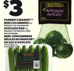Independent Grocer FARMER'S MARKET MINI CUCUMBERS 6'S OR AVOCADO BAG 5'S offer