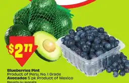 FreshCo Blueberries Pint Product of Peru, No. 1 Grade Avocados 5 pk Product of Mexico offer