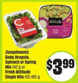 FreshCo Compliments Baby Arugula, spinach or spring Mix 142 g or Fresh Attitude Single Kits 155-185 g offer