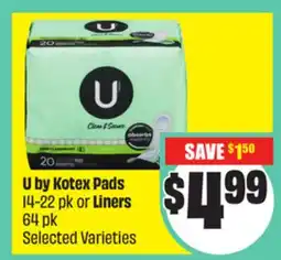FreshCo U by Kotex Pads 14-22 pk or Liners 64 Pk Selected Varieties offer