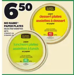 Loblaws NO NAME PAPER PLATES, 40'S offer