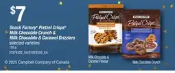 Loblaws SNACK FACTORY PRETZEL CRISPS * MILK CHOCOLATE CRUNCH & MILK CHOCOLATE & CARAMEL DRIZZLERS, 155 g offer