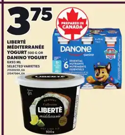 Loblaws LIBERTÉ MÉDITERRANÉE, 500 G OR DANINO YOGURT, 6X93 ML offer