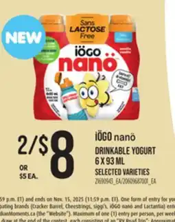 Loblaws IÖGO NANÖ DRINKABLE YOGURT, 6 X 93 ML offer