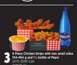 Loblaws 9 PIECE CHICKEN STRIPS WITH TWO SMALL SIDES 134-454 G AND 1 L BOTTLE OF PEPSI offer