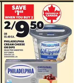 Loblaws PHILADELPHIA CREAM CHEESE OR DIPS, 227-250 G offer