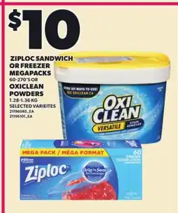 Loblaws ZIPLOC SANDWICH OR FREEZER MEGAPACKS, 60-270'S OR OXICLEAN POWDERS, 1.28-1.36 KG offer