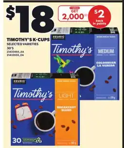 Loblaws TIMOTHY'S K-CUPS, 30'S offer