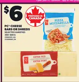 Loblaws PC CHEESE BARS OR SHREDS, 300-400 G offer