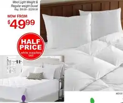 Oxford Mills Wool Light Weight & Regular weight Duvet offer