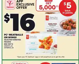 Loblaws PC MEATBALLS OR WINGS, 800-907 G offer