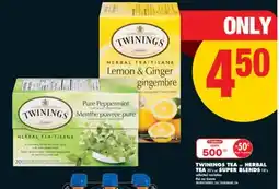 No Frills TWININGS TEA OR HERBAL TEA, 20'S OR SUPER BLENDS, 18'S offer