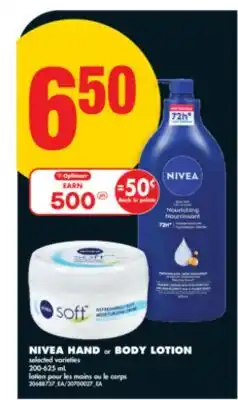 No Frills NIVEA HAND OR BODY LOTION, 200-625 ML offer