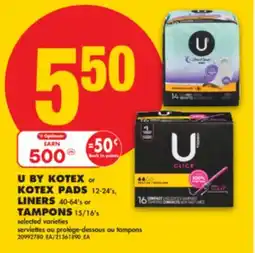 No Frills U BY KOTEX OR KOTEX PADS, 12-24'S, LINERS 40-64'S OR TAMPONS 15/16'S offer