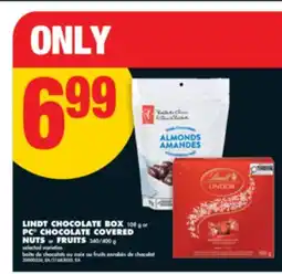 No Frills LINDT CHOCOLATE BOX, 108 g or PC CHOCOLATE COVERED NUTS or FRUITS, 340/400 g offer