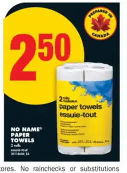 No Frills NO NAME PAPER TOWELS, 2 ROLLS offer