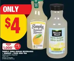 No Frills SIMPLY ZERO SUGAR BEVERAGES or DRINKS or FUZE ICED TEA, 1.54/1.75 L offer