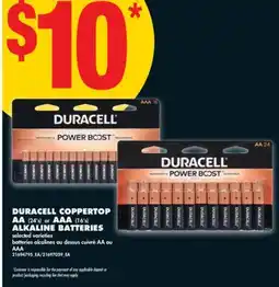 No Frills DURACELL COPPERTOP AA, (24' s) AAA, (16' s) ALKALINE offer