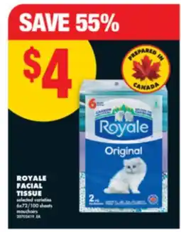 No Frills ROYALE FACIAL TISSUE, 6x72/100 sheets offer