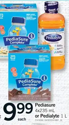 Fortinos PEDIASURE, 4X235 ML OR PEDIALYTE, 1 L offer