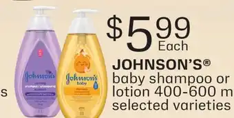 Fortinos JOHNSON'S , 400-600 mL offer