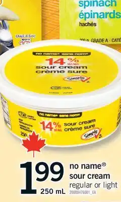 Fortinos NO NAME SOUR CREAM, 250 ML offer