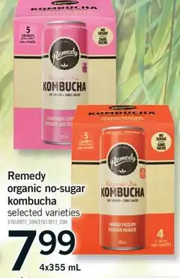 Fortinos REMEDY ORGANIC NO-SUGAR KOMBUCHA, 4X355 ML offer