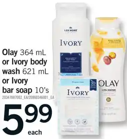 Fortinos OLAY, 364 ML OR IVORY BODY WASH, 621 ML OR IVORY BAR SOAP, 10'S offer