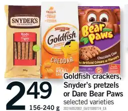Fortinos GOLDFISH CRACKERS, SNYDER PRETZELS OR DARE BEAR PAWS, 156-240 G offer