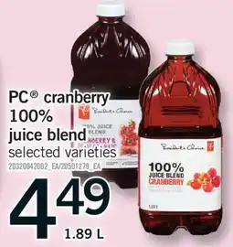 Fortinos PC CRANBERRY 100% JUICE BLEND, 1.89 L offer