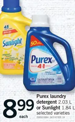 Fortinos PUREX LAUNDRY DETERGENT, 2.03 L OR SUNLIGHT, 1.84 L offer