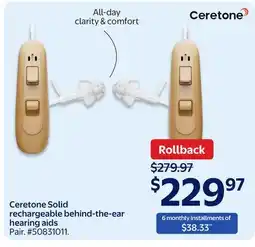 Walmart Ceretone Solid rechargeable behind-the-ear hearing aids offer