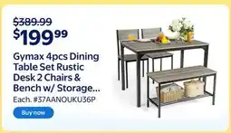 Walmart Gymax 4pcs Dining Table Set Rustic Desk 2 Chairs & Bench w/ Storage Rack Brown offer