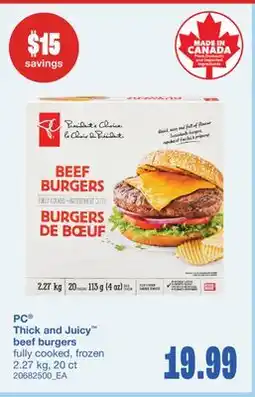 Wholesale Club THICK AND JUICY BEEF BURGERS, 2.27 kg, 20 ct offer