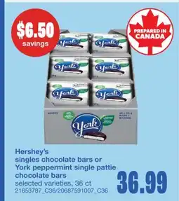 Wholesale Club SINGLES CHOCOLATE BARS OR PEPPERMINT SINGLE PATTIE CHOCOLATE BARS, 36 ct offer