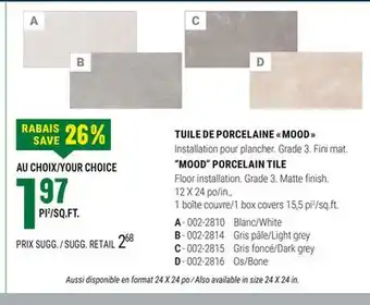 BMR TUILE DE PORCELAINE MOOD offer