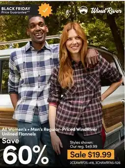 Mark's All Women's + Men's Regular-Priced WindRiver Unlined Flannels offer