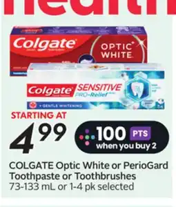 Sobeys COLGATE Optic White or PerioGard Toothpaste or Toothbrushes offer