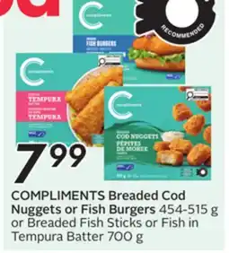 Sobeys COMPLIMENTS Breaded Cod Nuggets or Fish Burgers offer