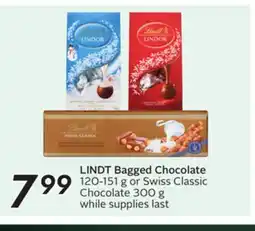 Sobeys LINDT Bagged Chocolate 120-151 g or Swiss Classic Chocolate 300 g offer