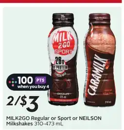 Sobeys Milk 2GO Regular or Sport NEILSON Milkshakes offer