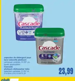 Wholesale Club CAPSULES DE DÉTERGENT POUR LAVE-VAISSELLE PLATINUM, 51/67 UN offer