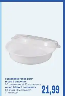 Wholesale Club CONTENANTS RONDS POUR REPAS À EMPORTER, 50 COUVERCLES ET 50 CONTENANTS offer
