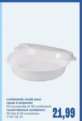 Wholesale Club CONTENANTS RONDS POUR REPAS À EMPORTER, 50 COUVERCLES ET 50 CONTENANTS offer